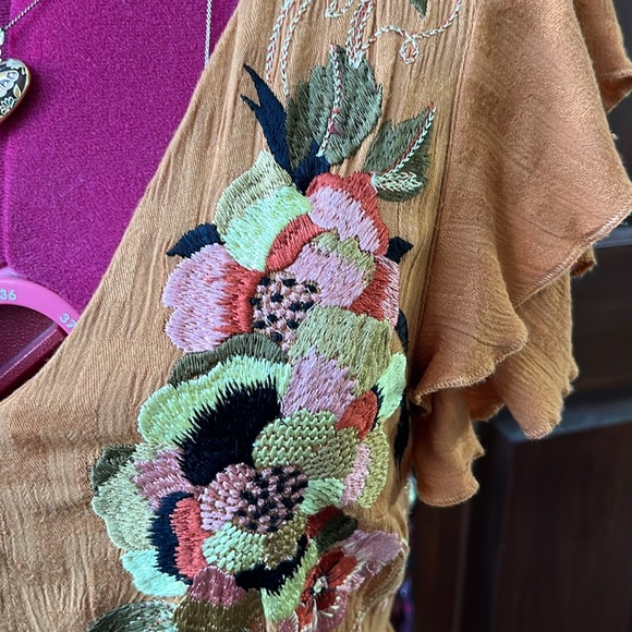 Mauve Anthropologie Maxi dress cinnamon color Embroidered top+amenities size 6 - Picture 9 of 16